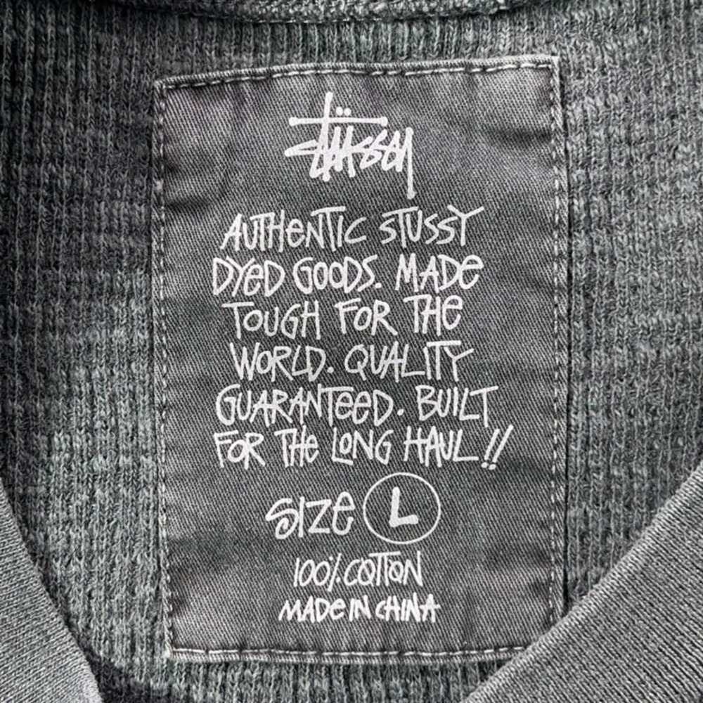 Stussy Short Sleeve Thermal Shirt Men Large Gray Waffle Knit Tee Pigment Dyed - Picture 3 of 9